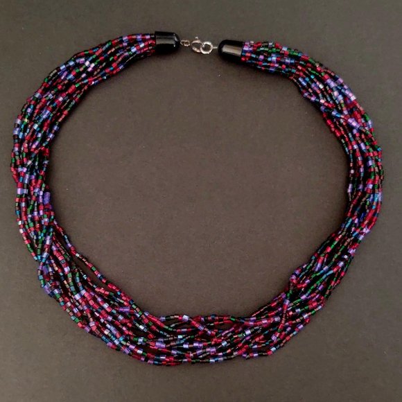 Multi strand multi colored bugle bead necklace - Picture 5 of 12